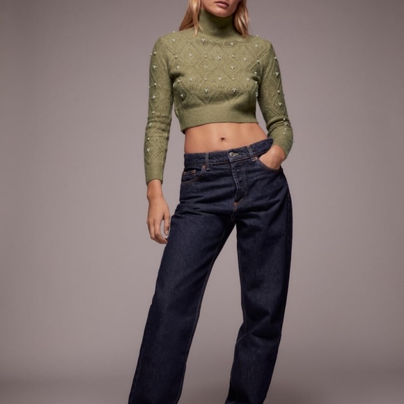 ZARA KNIT SWEATER WITH PEARLS MEDIUM - Picture 3 of 6